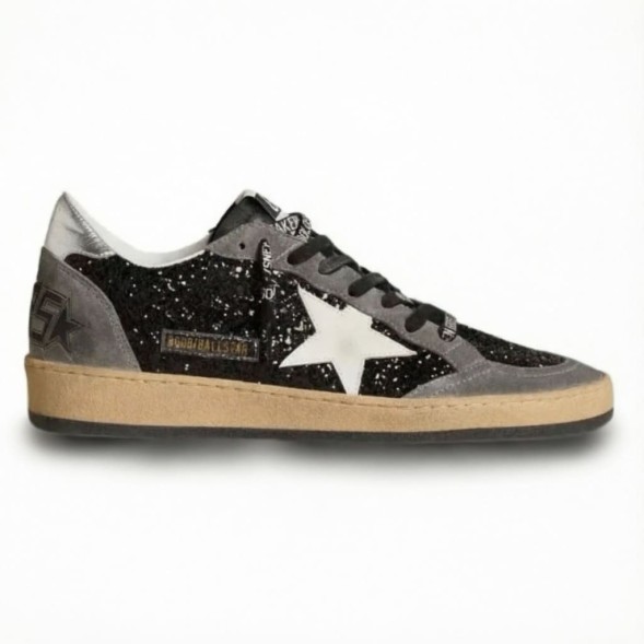 Женские кеды Golden Goose Ball Star Black Glitter Grey White