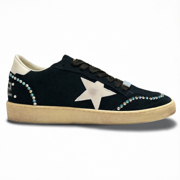 Женские кеды Golden Goose Ball Star With Silver Micro-Crystal Suede Black