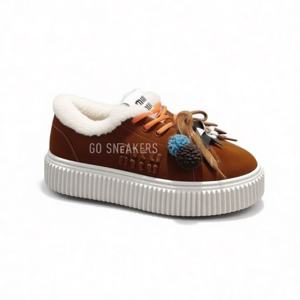 Женские зимние кеды на платформе Miu Miu Winter Sneakers Platform Suede Brown