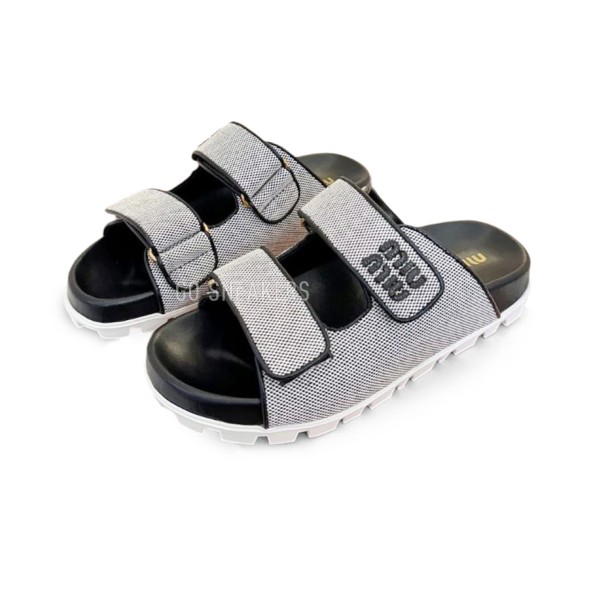 Женские шлепанцы Miu Miu Flip-flops Textile Grey