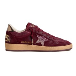 Golden Goose Ball Star Burgundy Suede with Crystal Star and Metallic Heel Tab