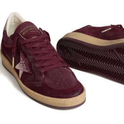 Golden Goose Ball Star Burgundy Suede with Crystal Star and Metallic Heel Tab