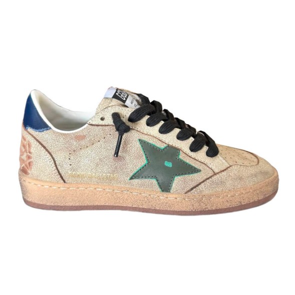 Унисекс кеды Golden Goose Ball Star in Aged Nappa with Green Leather Star and Blue Heel Tab