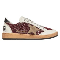 Golden Goose Ball Star in Burgundy Glitter with Suede Star and Black Heel Tab