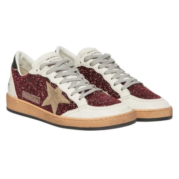 Женские кеды Golden Goose Ball Star in Burgundy Glitter with Suede Star and Black Heel Tab