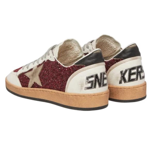 Женские кеды Golden Goose Ball Star in Burgundy Glitter with Suede Star and Black Heel Tab