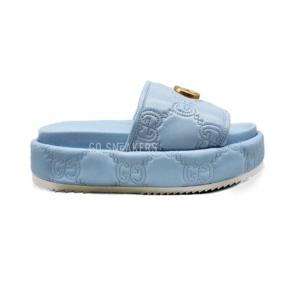 Женские шлепки Gucci Flip-flops Platform Double G Light Blue