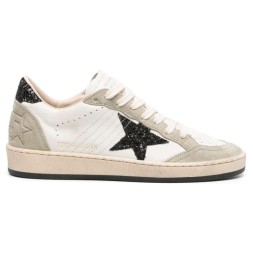 Golden Goose Ball Star in Nappa and Suede with Black Glitter Star and Heel Tab