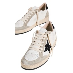 Golden Goose Ball Star in Nappa and Suede with Black Glitter Star and Heel Tab