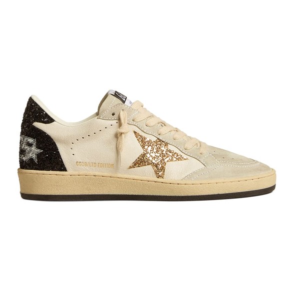 Женские кеды Golden Goose Ball Star in Nappa with Gold Glitter Star and Black Heel Tab
