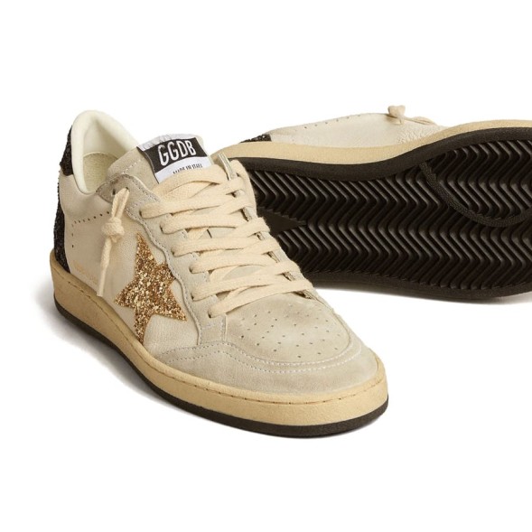 Женские кеды Golden Goose Ball Star in Nappa with Gold Glitter Star and Black Heel Tab