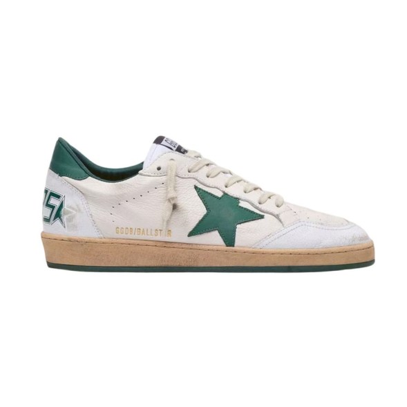 Мужские кеды Golden Goose Ball Star in White Nappa with Green Leather Star and Hell Tab