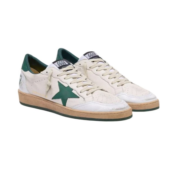 Мужские кеды Golden Goose Ball Star in White Nappa with Green Leather Star and Hell Tab
