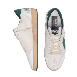 Golden Goose Ball Star in White Nappa with Green Leather Star and Hell Tab