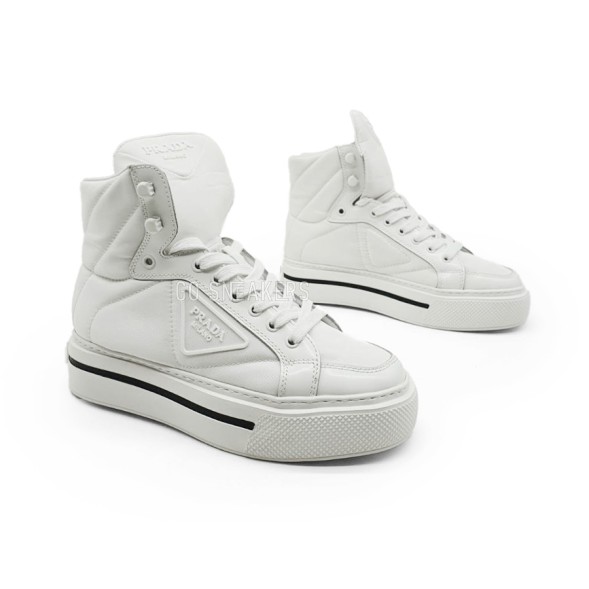Женские кроссовки Prada Macro Nylon And Leather High-Top Sneakers White