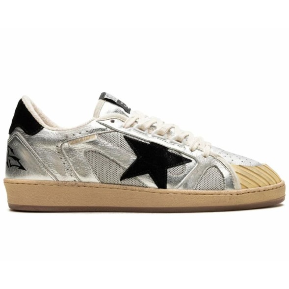Женские кеды Golden Goose Ball Star LAB in Silver Leather with Black Suede Star and Heel Tab