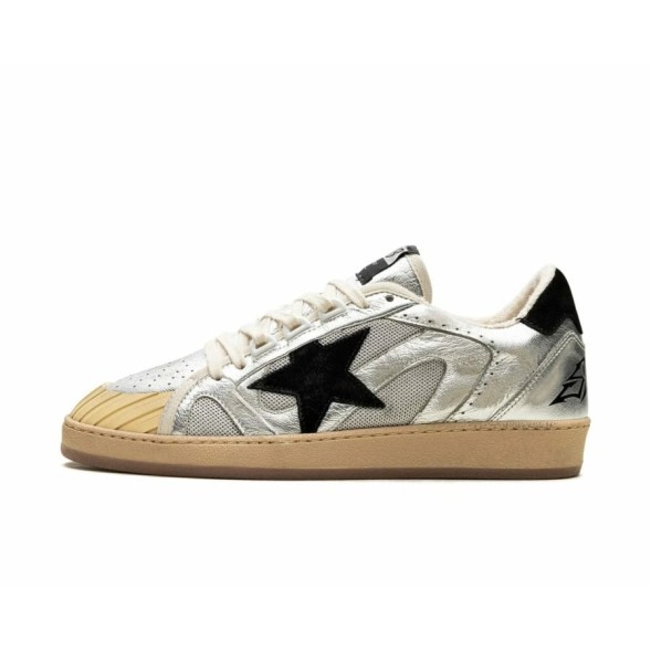 Женские кеды Golden Goose Ball Star LAB in Silver Leather with Black Suede Star and Heel Tab