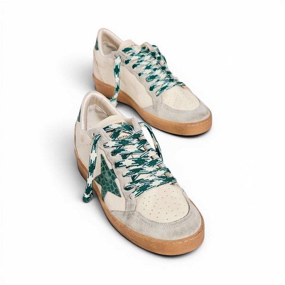 Женские кеды Golden Goose Ball Star LTD with Green Crocodile Print Star and Heel Tab