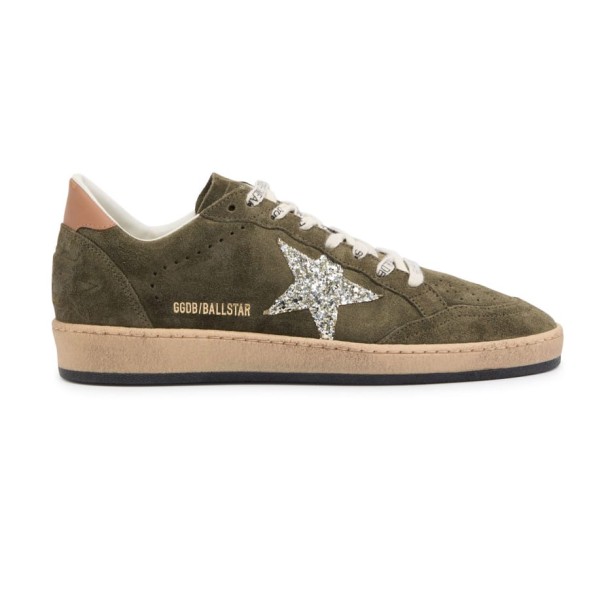 Женские кеды Golden Goose Ball Star Olive Suede with Silver Glitter Star