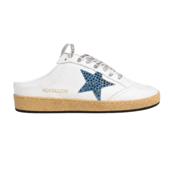 Женские сабо Golden Goose Ball Star Sabot in White Nappa with Blue Crystal Star