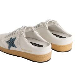Golden Goose Ball Star Sabot in White Nappa with Blue Crystal Star