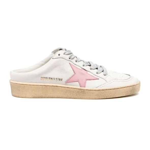 Женские сабо Golden Goose Ball Star Sabot in White Nappa with Old Rose Leather Star